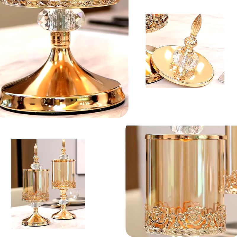 Frasco de Cristal Luxuoso com Tampa Dourada