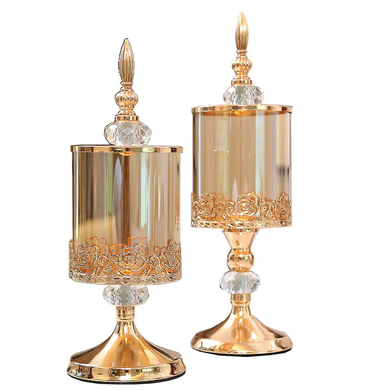 Frasco de Cristal Luxuoso com Tampa Dourada
