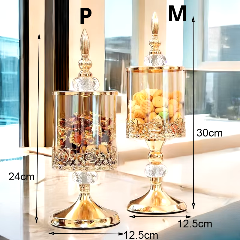 Frasco de Cristal Luxuoso com Tampa Dourada