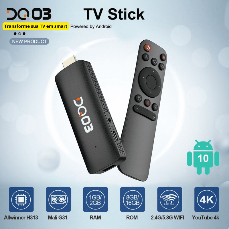 Aparelho Smart Tv Stick DQ03 com Android TV 10 - Com Controle de Voz - Ly Store