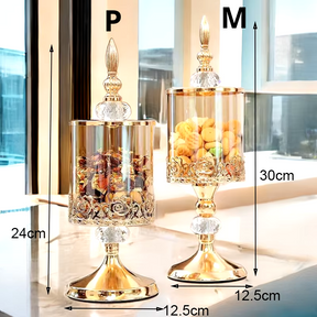 Frasco de Cristal Luxuoso com Tampa Dourada